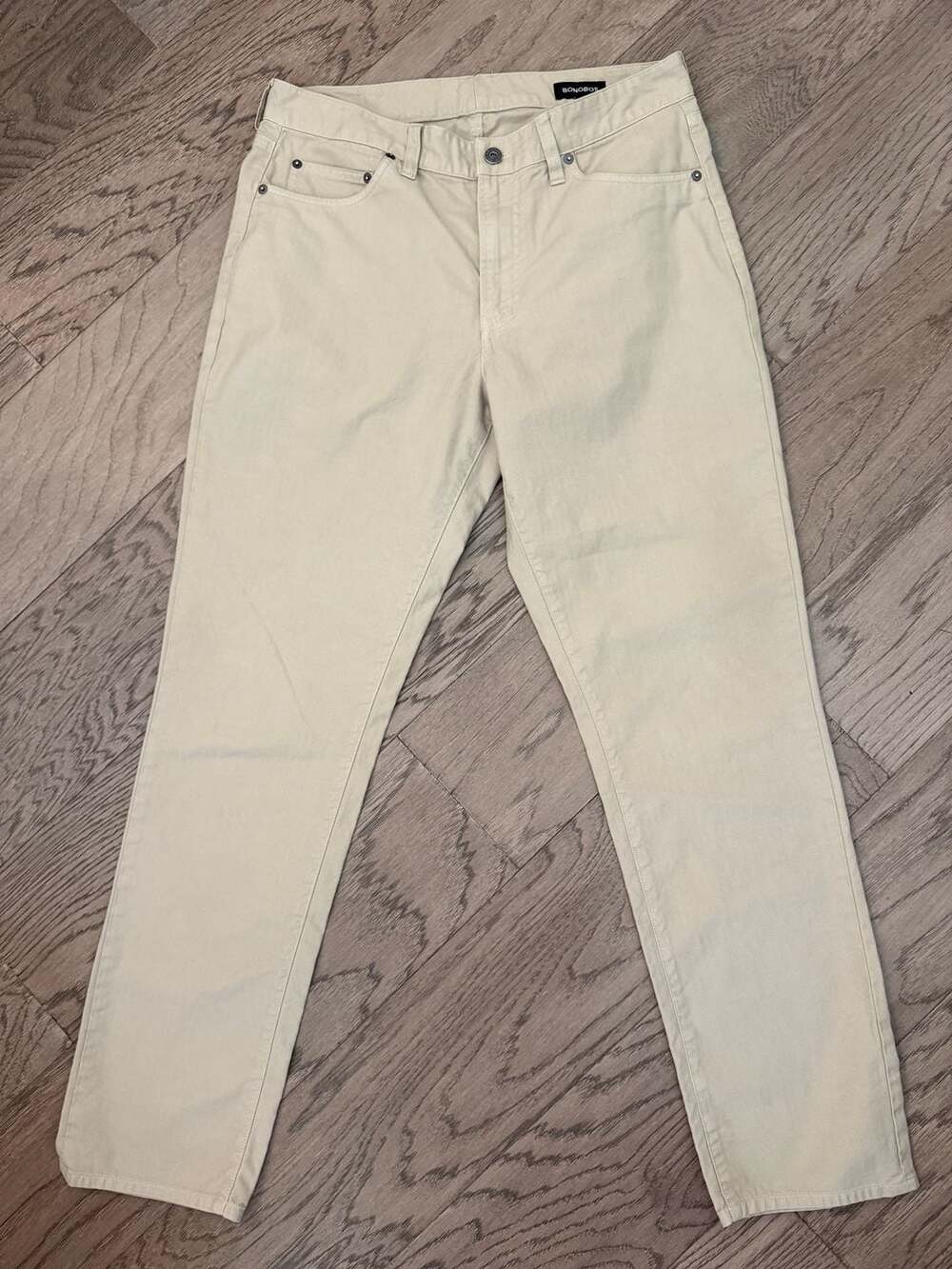 Bonobos Tailored Fit Herringbone 5-Pocket Pants Beige Size 34x32